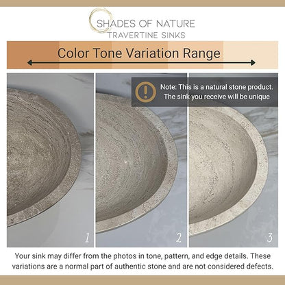 Shades of Nature Oval Travertine Vessel Sink – Natural Stone Wash Basin, Fully Polished Bathroom Sink, Above Counter Vanity Basin (Includes Matching Soap Tray)