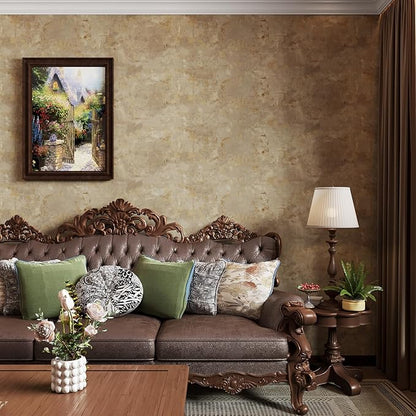 VaryStyle 15.7"x393" Luxury Brown Concrete Wallpaper Peel and Stick Thick Industrial Concrete Contact Paper for Walls Vinyl Roll Removable Waterproof Faux Cement Wallpaper for Bathroom Living Room