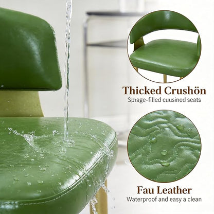 Atoll Modern Accent Dining Chairs Set of 4 with Upholstered PU Leather Seat & Curved Back, Metal Legs, Mid-Century Kitchen Chair for Dining Room, Living Room or Office (4, Green)