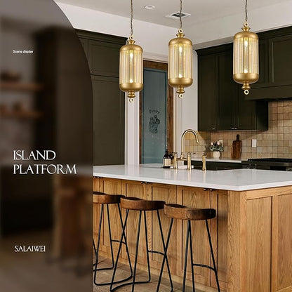 10'' Brushed Gold Pendant Lights Kitchen Island, 2-Light Modern Brass Ceiling Hanging Light Fxitures, Farmhouse Kitchen Pendant Lighting Over Island for Sink Dining Room Bathroom Bar-1 Pack