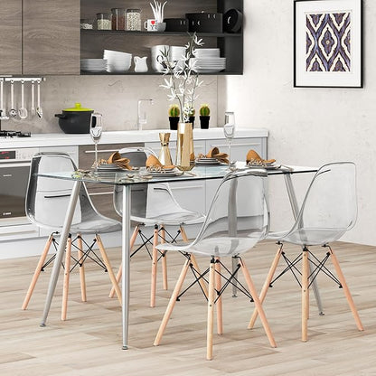 Moccha 51” Glass Dining Table, Modern Rectangular Table with Spacious Tempered Glass Tabletop & Sliver Metal Legs, Adjustable Foot Pads, Transparent Kitchen Table for Home Office