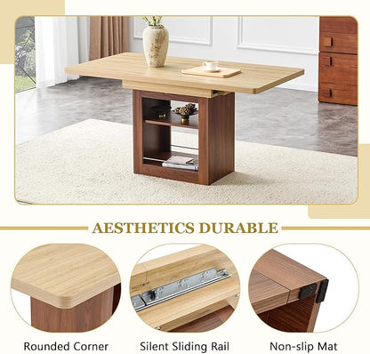 Extendable Dining Table with Storage Shelf, 59" to 71" Expandable Kitchen Table for 4-6, Modern Dining Room Table for Apartment & Small Spaces, Multipurpose Kitchen Island Style Dining Table