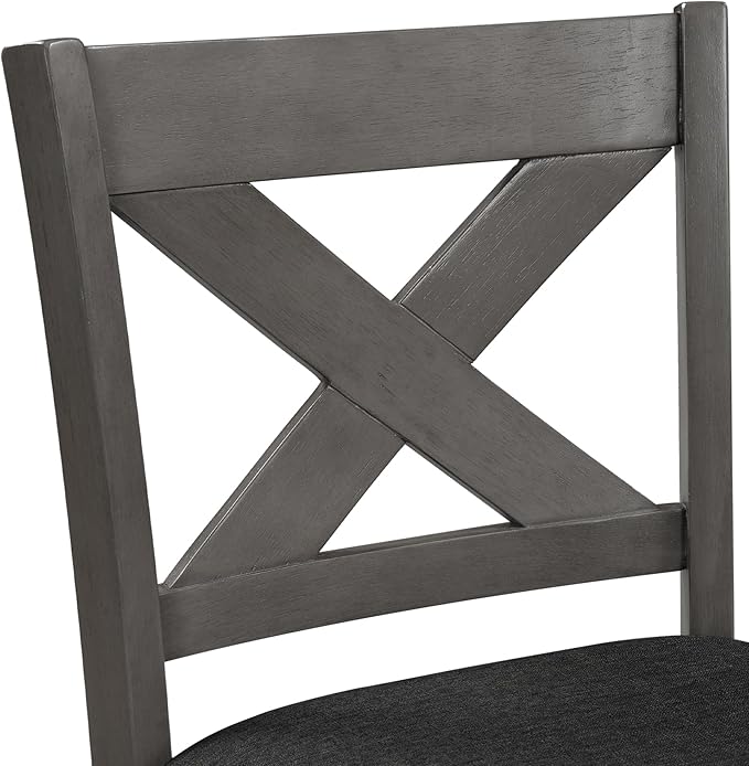 Counter Height Bar Table Set of 5,Rustic Farmhouse 4 Cushion Chairs with X Backs and Footrest for Kitchen,Dinning Room (Gray Tabletop+Frame+Fabric)