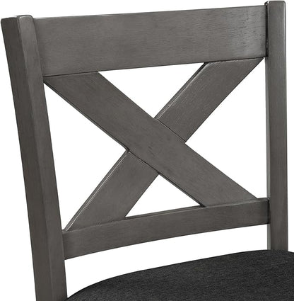 Counter Height Bar Table Set of 5,Rustic Farmhouse 4 Cushion Chairs with X Backs and Footrest for Kitchen,Dinning Room (Gray Tabletop+Frame+Fabric)