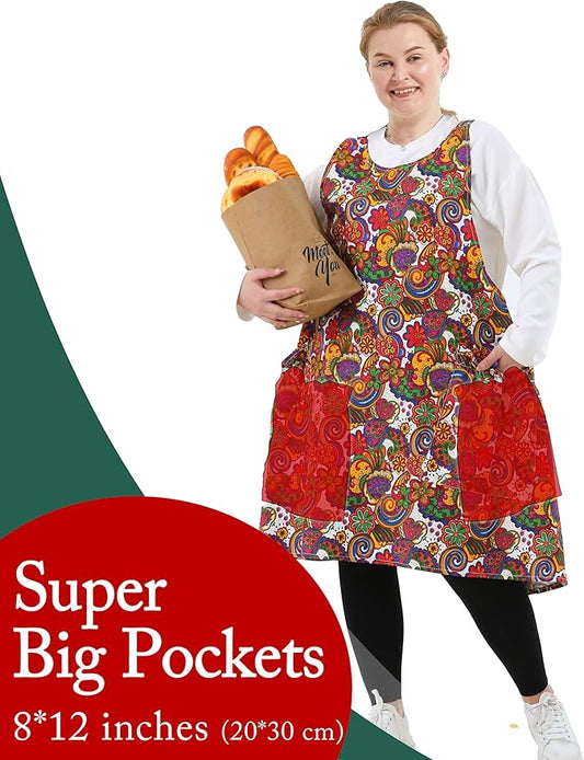 Big Plus Size Aprons for Women with Pockets Cotton Linen Baking Kitchen Cooking