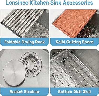 Undermount Kitchen Sink 27 inch,16 Gauge Stainless Steel Workstation Sink,Deep and Large Single Bowl Kitchen Sinks (27" X 18")