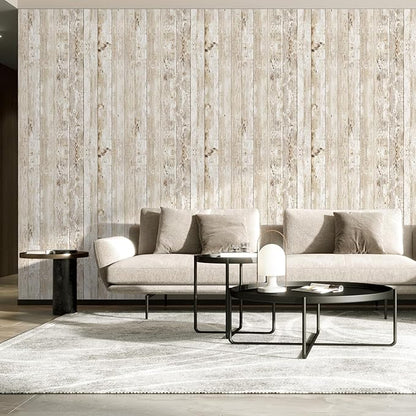 Decoroom Wood Wallpaper Peel and Stick, Shiplap Self Adhesive Contact Paper for Cabinets and Drawers, Removable Wood Grain Wall Paper Easy to Clean 17.7"×118"