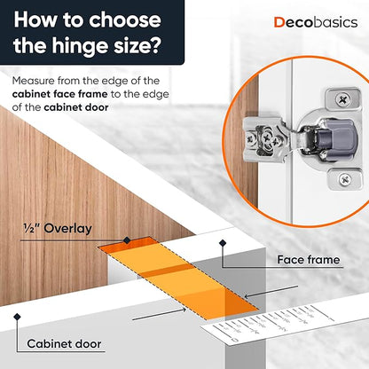 DecoBasics 50 Pack(25 Pair) 1/2" Overlay Soft Close Cabinet Hinges for Kitchen & Bath - Concealed Soft Close Hinge for cabinet Door w Self Closing Damper -Easy Upgrade -Stainless Steel Last a Lifetime