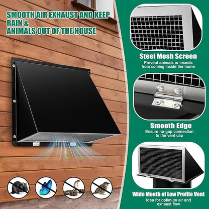 Black 10 Inch Hooded Wall Vent with Screen and Damper Exterior Exhaust Vent Cover Cap
