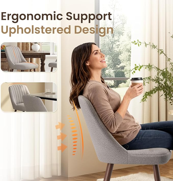 MALOL Upholstered Dining Chairs Set of 6, Modern Fabric Kitchen Chairs with Back, Wood Legs for Kitchen Dining Room Restaurant, Taupe