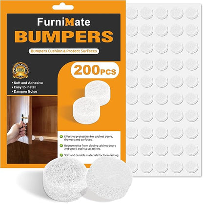 Felt Cabinet Door Bumpers-Small Felt Pads for Cabinet Doors, 3/8" Diameter 200PCS, 3mm Thick Self Adhesive White