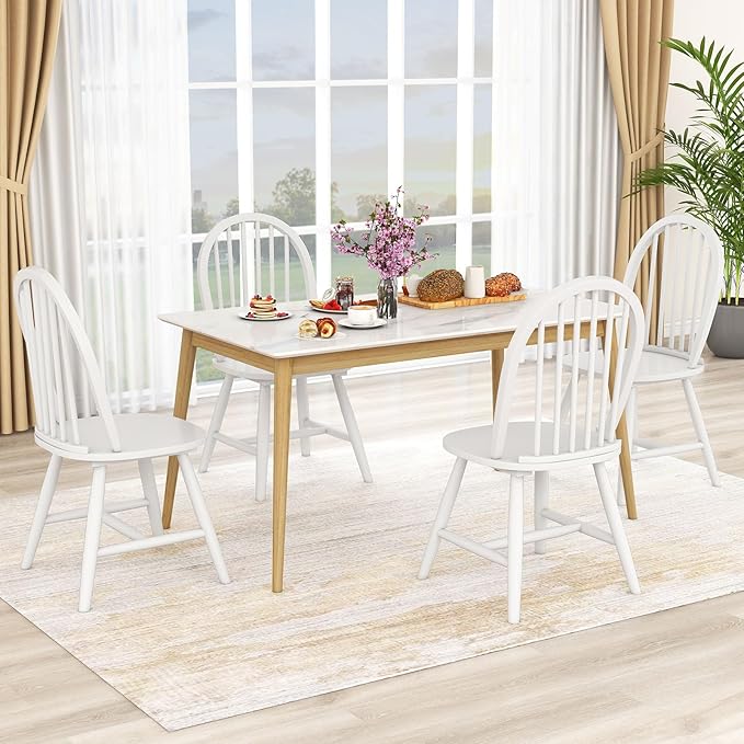 Safeplus 18" Oak Dining Chairs Set of 4, Wood Windsor Chair with Spindle Back for Country Farmhouse Kitchen Island