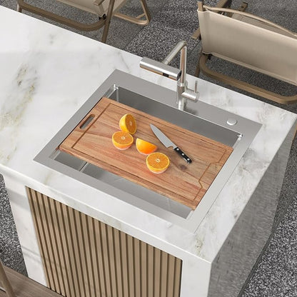 Kichae 25 Outdoor Kitchen Sink Drop In - 25" x 22" Stainless Steel Drop Sink 16 Gauge with Cover for Small Outdoor Kitchens, Bar Prep, and RV Use