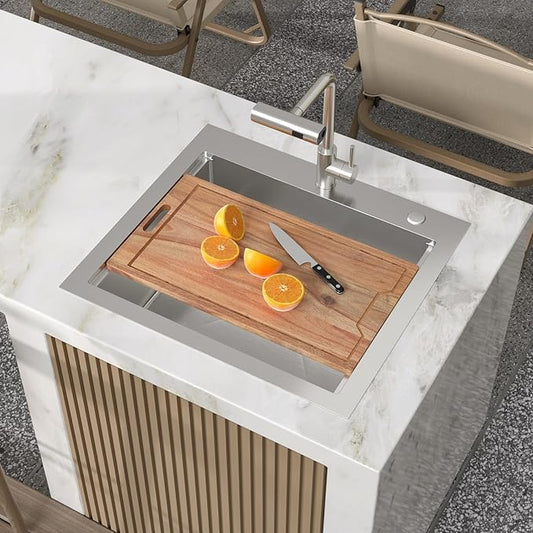 Kichae 25 Outdoor Kitchen Sink Drop In - 25" x 22" Stainless Steel Drop Sink 16 Gauge with Cover for Small Outdoor Kitchens, Bar Prep, and RV Use