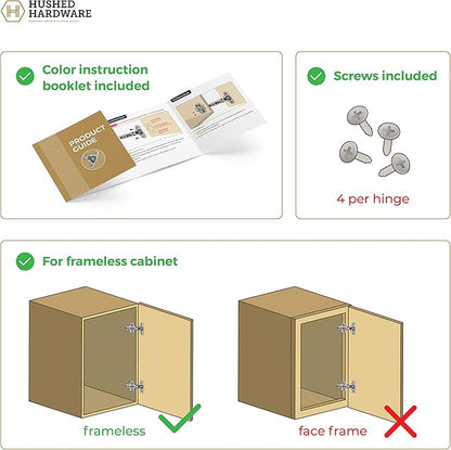Cabinet Hinges 10 Pack Premium Frameless Full Overlay Adjustable Closing Speed Soft Close Self-Closing Hinges.