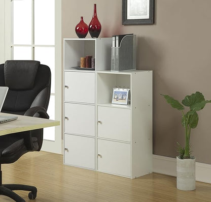 Convenience Concepts Xtra Storage Three-Door Bookcase in White Wood Finish