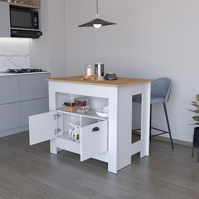 GOWE Theba Kitchen Island, Whit 2 Doors, 3 Shelves