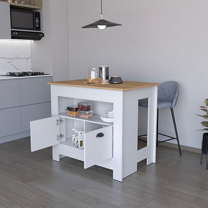 GOWE Theba Kitchen Island, Whit 2 Doors, 3 Shelves