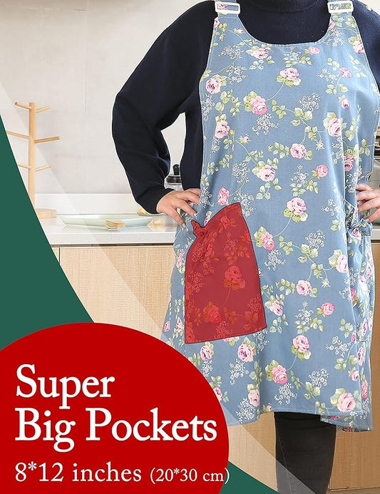 Big Plus Size Aprons for Women with Pockets Cotton Linen Baking Kitchen Cooking