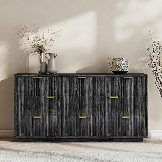 COMHOMA Sideboard Buffet Cabinet with Storage, Modern Wood Versatile Coffee Bar Console Table for Living Room Kitchen, Dining Room, Hallway, Black Gray