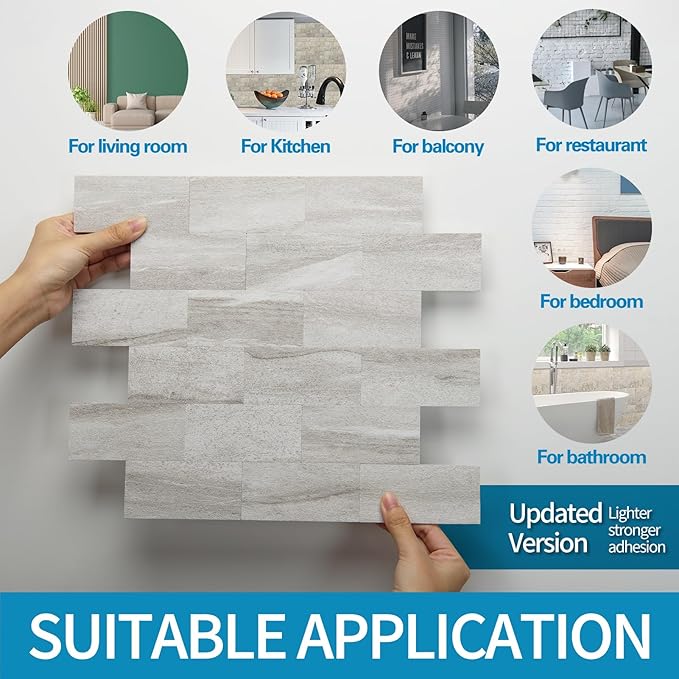Art3d 10-Pack Peel and Stick Wall Tile for Backsplash, Stick on Stone Tile for Kitchen Bathroom Fireplace Vanitity in Biege Marble