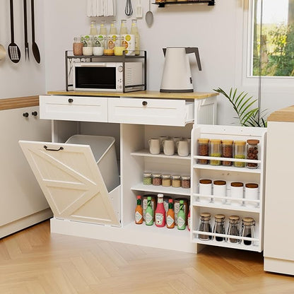 Ball & Cast Kitchen Trash Can Storage Cabinet with 2 Drawers & 1 Tilt Out Trash Cabinet & 1 Door with Storage Rack & 2 Shelves,Wooden Trash Can for Kitchen, Bathroom and Living Room