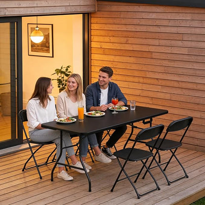 Folding Table 72" x 30" - Heavy Duty Plastic Table with Handle, Foldable&Portable, Fold-in-Half Utility Tables for Outdoor, Dining, Wedding, Events, Indoor, Picnic, Camping, Party, Black