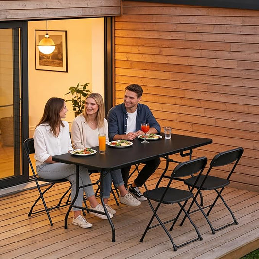 Folding Table 72" x 30" - Heavy Duty Plastic Table with Handle, Foldable&Portable, Fold-in-Half Utility Tables for Outdoor, Dining, Wedding, Events, Indoor, Picnic, Camping, Party, Black