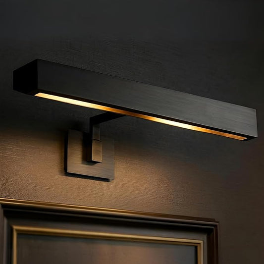 Hardwired Picture Lights for Wall 24in, Matte Black Bathroom Vanity Sconce over Mirror, Vintage Industrial Gooseneck Barn Light, Classic Art Lighting for Painting, Poster, Frame (Bulb Included)