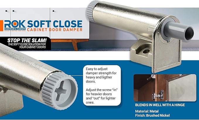 25 Pack Rok Hardware Soft Close for Cabinet Doors/Metal Soft Close Adapter/Damper/Hardware/Zinc/Hinge/European Made! SCD101