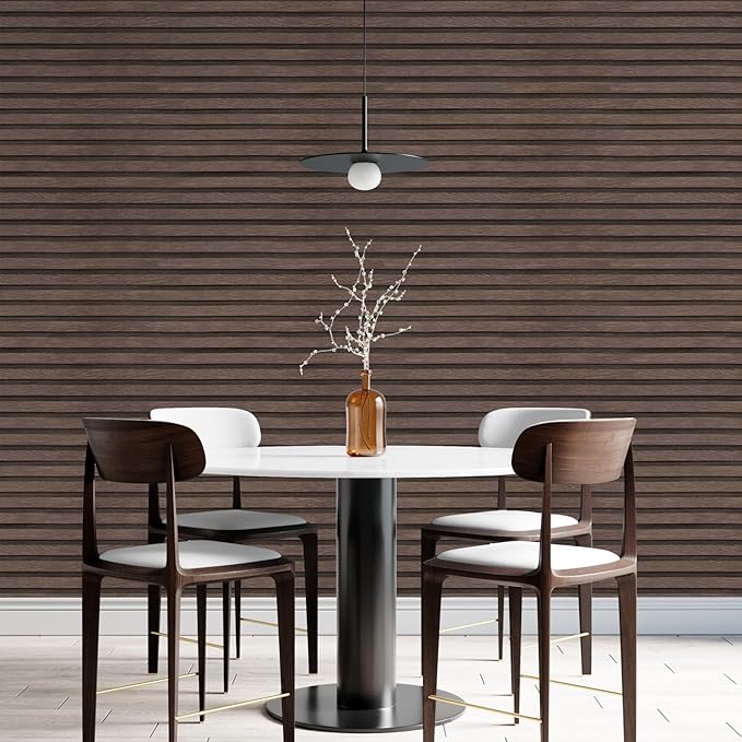 Yun-aeon Natural Wood Peel and Stick Wallpaper Wood Slats - 17.3"x 1200" Dark Brown Self-Adhesive Waterproof Vinyl Removable Wall Paper for Wall Decor Bedroom