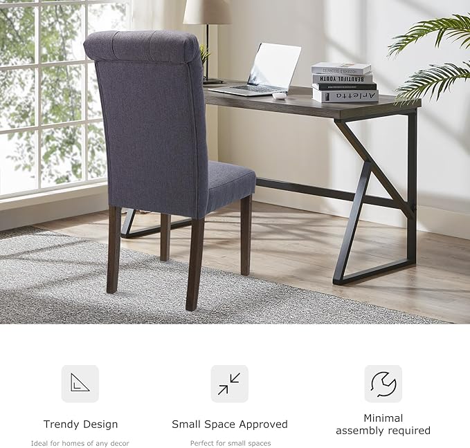 Tufted Dining Chairs Set of 2, Upholstered Parsons Dining Room Chairs, Fabric Kitchen Side Chair with Wood Legs, Dark Grey