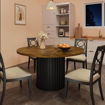 GarveeHome 47" Round Dining Table for 4-6 People, Dining Room Table with Sturdy Waveform Metal Pedestal Base, Farmhouse Circle Kitchen Table for Dining Room, Kitchen