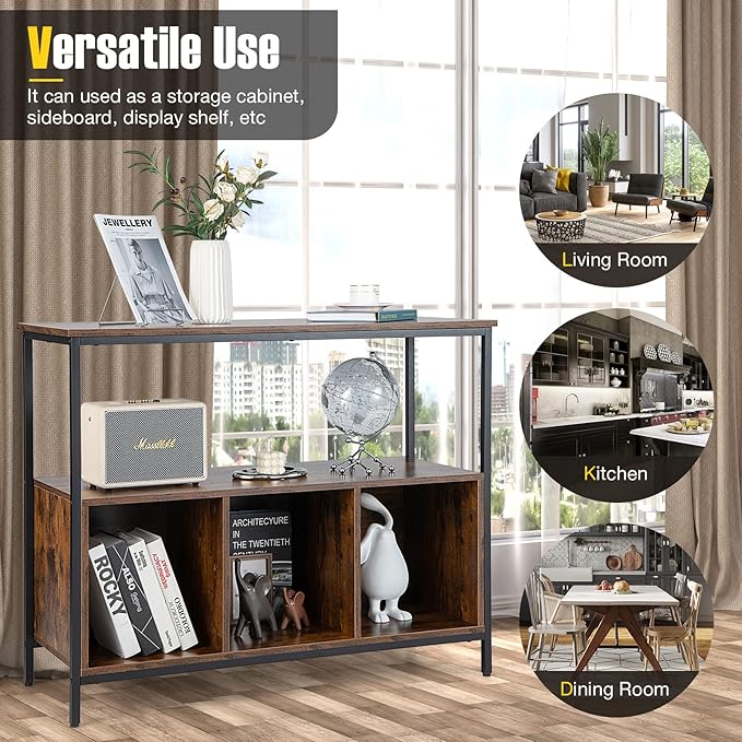 PETSITE Sideboard Buffet Table with Storage Cabinet & Shelves, Industrial Microwave Oven Stand, Coffee Bar Station, Stationary Kitchen Island Cart