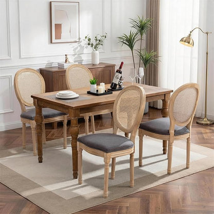 SoarFlash French Dining Chairs Set of 4, Vantage Dining Chair with Round Back, Farmhouse Country Rattan Dining Chair for Kitchen,Bedroom,Deep Grey