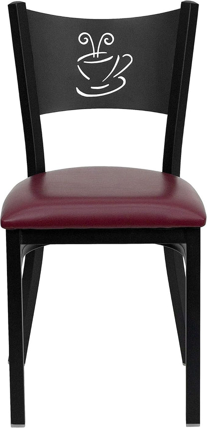 Flash Furniture HERCULES Series Black Coffee Back Metal Restaurant Chair - Burgundy Vinyl Seat (Pack of 4)