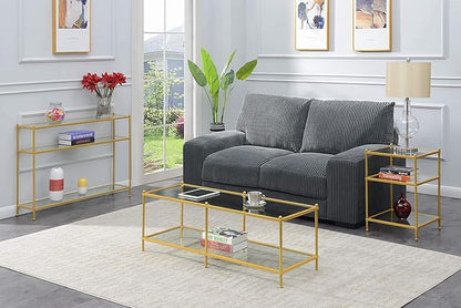 Convenience Concepts Royal Crest Glass Console Hall Table 42" - 3 Tier Modern, Contemporary Narrow Display Accent with Storage Shelves for Living Room, Entryway, Hallway, & Bedroom, Gold