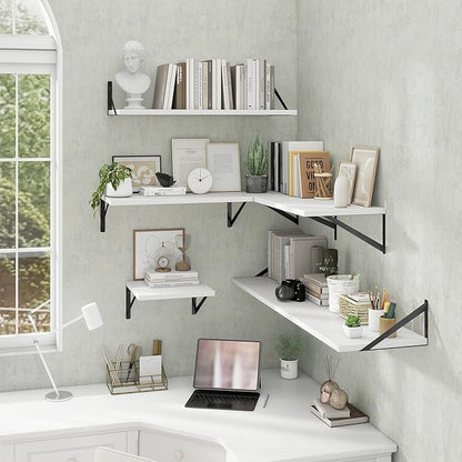 Acovy Deep Floating Shelves Wall Mounted, 48"x12" White Wall Shelves with Brackets Set of 2 for Bedroom, Living Room, Bathroom, Kitchen, Office - Storage & Display Shelf for Decor, Books, Plants