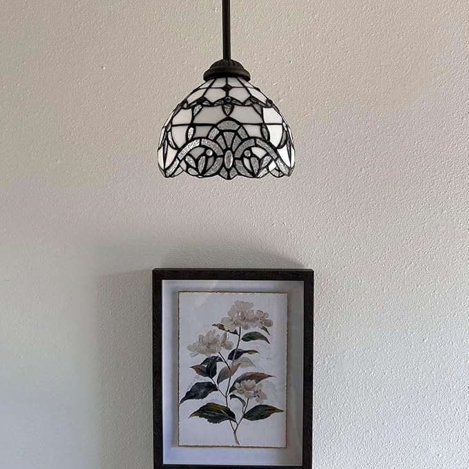 Tiffany Mini Hanging Lights White Stained Glass Baroque Style Lavender LED Bulb Included for Kitchen Island Counter Dining Room Hallway Hotel Café 8" W*60" H