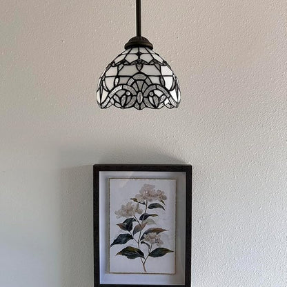 Tiffany Mini Hanging Lights White Stained Glass Baroque Style Lavender LED Bulb Included for Kitchen Island Counter Dining Room Hallway Hotel Café 8" W*60" H