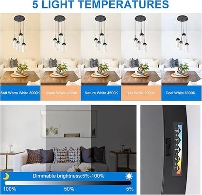MELUCEE 4-Light Dimmable LED Pendant Light Dining Room Light Fixture Over Table Black Chandelier, 3000K-6000K Adjustable Color Temperature Island Lights with Clear Glass Shade