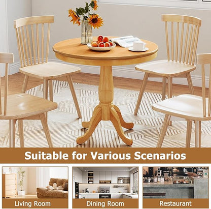 Giantex Round Dining Table for 2-4 People, 32" D X 30" H Wooden Kitchen Table with Spacious Tabletop, Pedestal Base, Leisure End Tables for Bar, Kitchen, Dining Room, Restaurant, Natural