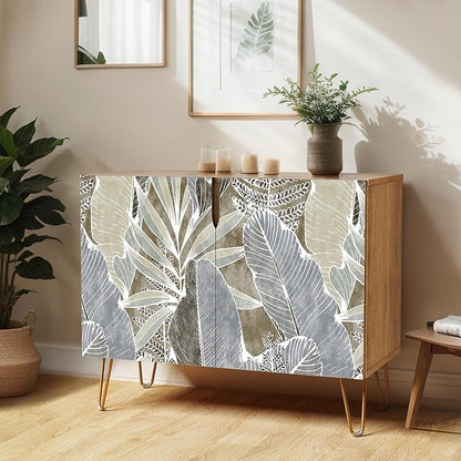 SIGNWIN Sideboard Buffet Cabinet, Kitchen Storage Cabinet with 2 Doors, Tropical Jungle Island Plant Patterns, Cupboard Console Table for Dining Room - 35" L x 18" W x 29" H