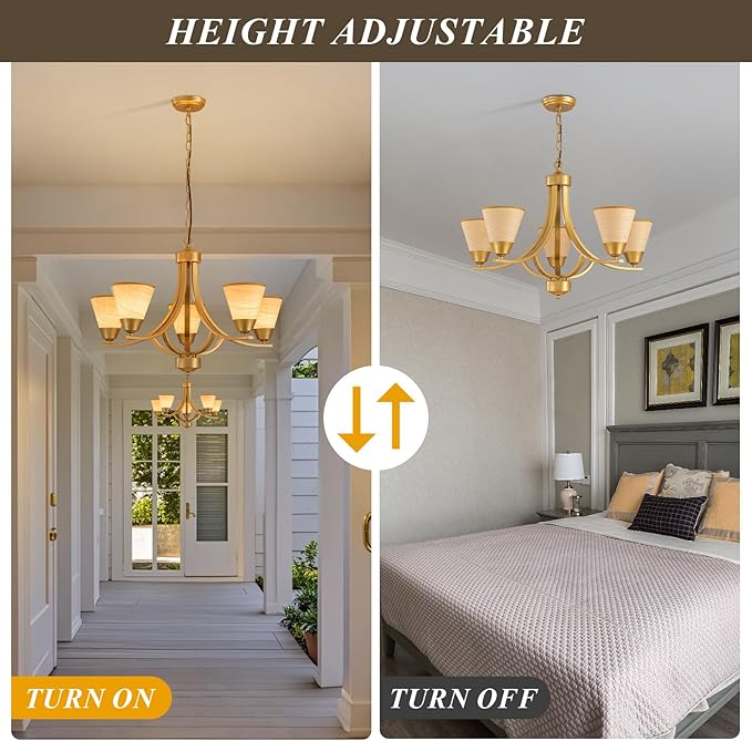 Farmhouse Rattan Chandelier Light Fixture,5-Light Gold Woven Boho Rattan Pendant Light Fixture,Boho Chandelier Lights Ceiling Hanging,Chandeliers for Dining Room,Kitchen Island,Living Room,Bedroom