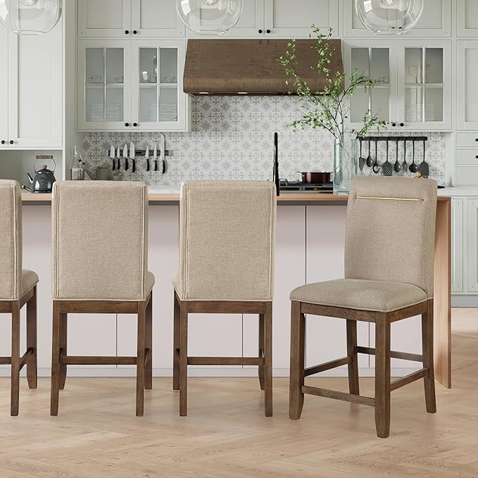 Steve Silver Furniture Garland Counter Chairs, Set of 2 Chairs, 24-Inch Seat Height, 100% Polyester Fabric, 300lb Capacity, Kitchen Island, Dining Room, 23.5" L x 20" W x 47.3" H, Sand