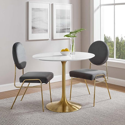 Modway Lippa 36" Mid-Century Modern Dining Table with Round Top in Gold White