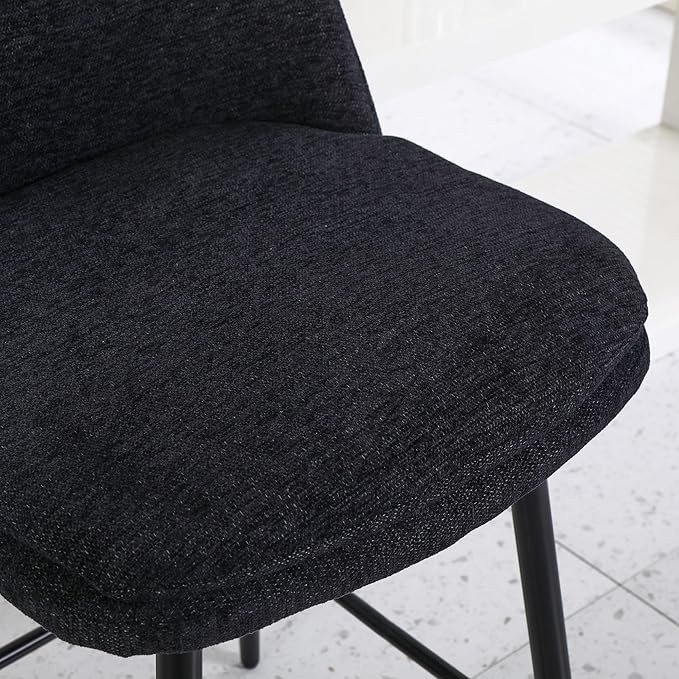 Counter Height Swivel Bar Stools Set of 2, 360° Swivel Upholstered Barstools with Back and Metal Legs, 25.6" Seat Height,Counter Stools for Kitchen Island and Pub,Linen Cloth