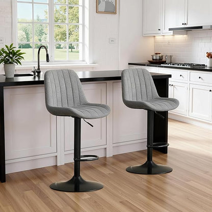 Swivel Bar Stools with Adjustable Height (35.03 43.7 Inches), Backrest, and Soft Knit Fabric Ideal for Kitchen Island, Bar Counter, Dining Room, Grey(Set of 2)
