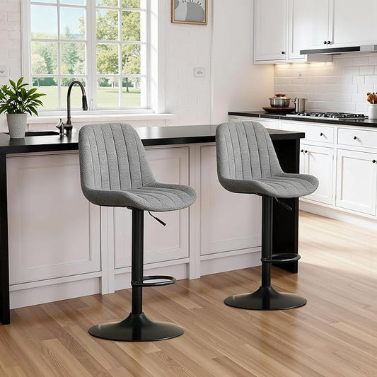 Swivel Bar Stools with Adjustable Height (35.03 43.7 Inches), Backrest, and Soft Knit Fabric Ideal for Kitchen Island, Bar Counter, Dining Room, Grey(Set of 2)