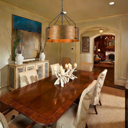 Drum Chandeliers for Dining Room,22 in Copper Bronze Metal Dining Room Light Fixture Over Table, Industrial Modern Farmhouse Pendant Light for Kitchen,Entryway,Living Room
